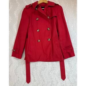 COACH Icon Belted Double Breasted Lined Short Trench Coat Persimmon Red Small